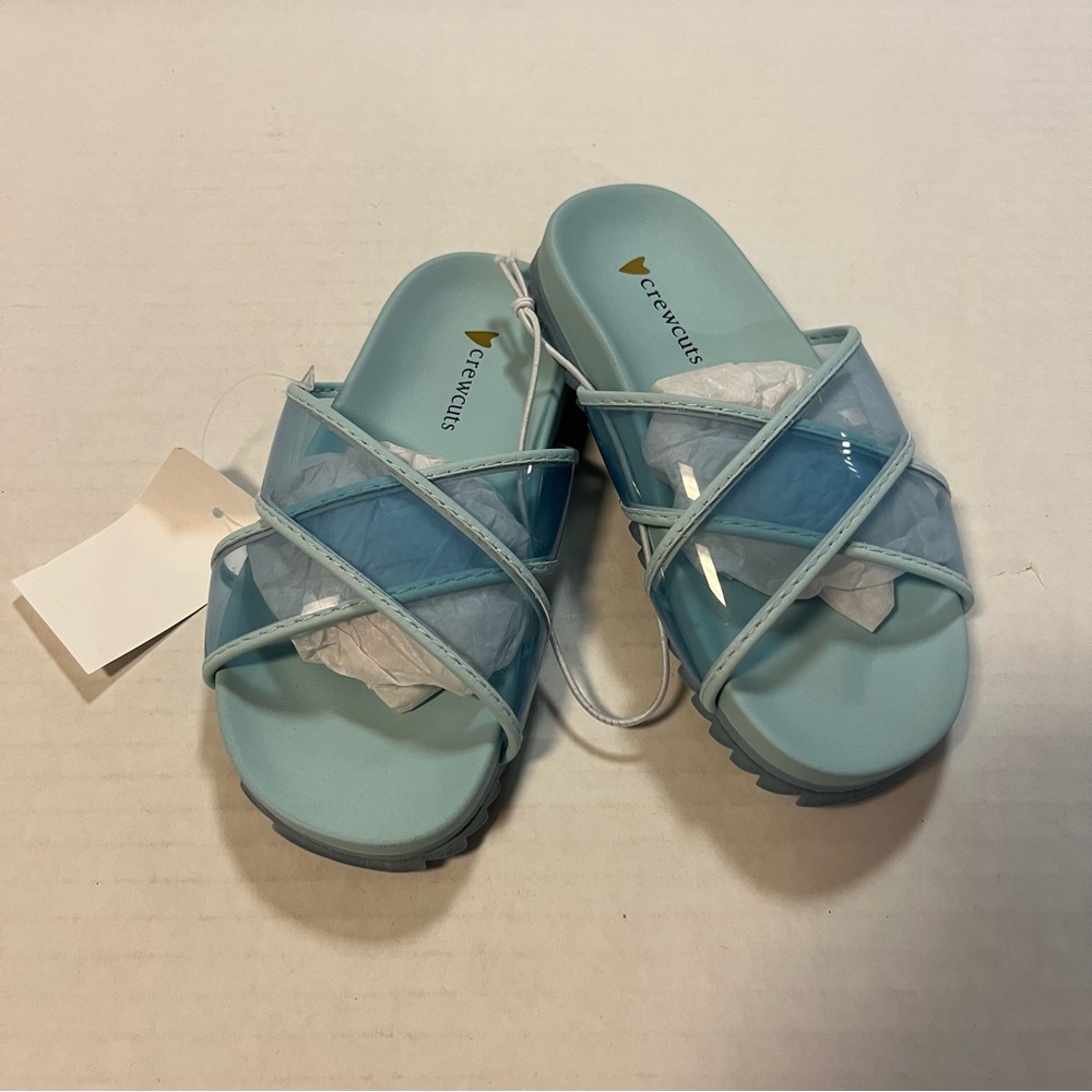 J. Crew Slides Girls Crewcuts Cross-Strap Pool Slides in Blue Sz 9 NWT